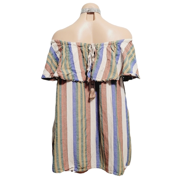 FREE PEOPLE stripe hippie boho off shoulder shirt top blouse SMALL - Picture 3 of 6